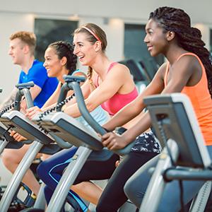 Students on exercise machines