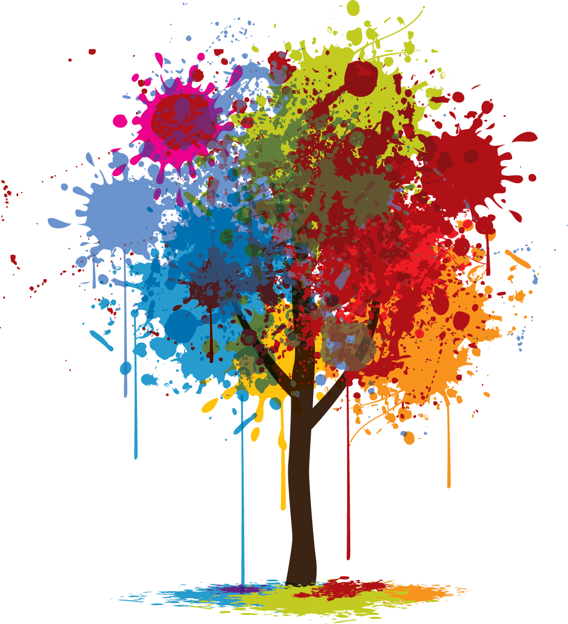Tree with dripping splotches of color for leaves